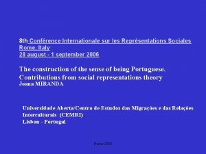 8 th Confrence Internationale sur les Reprsentations Sociales