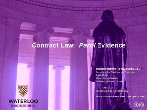 Contract Law Parol Evidence Douglas Wilhelm Harder M