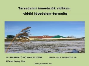 Trsadalmi innovcik vidken vidki jvedelemtermels VI PERIFRIA LHH