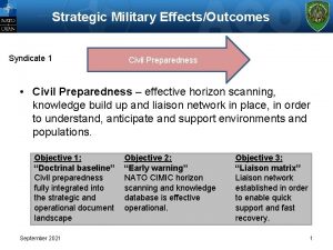 Strategic Military EffectsOutcomes Syndicate 1 Civil Preparedness Civil