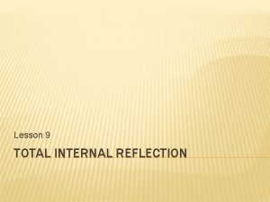 Lesson 9 TOTAL INTERNAL REFLECTION SNELLS LAW The