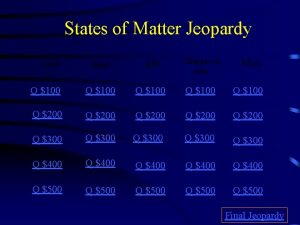 States of Matter Jeopardy Solid liquid gas Changes