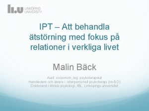 IPT Att behandla tstrning med fokus p relationer