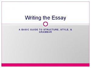 Writing the Essay A BASIC GUIDE TO STRUCTURE