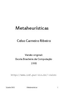Metaheursticas Celso Carneiro Ribeiro Verso original Escola Brasileira