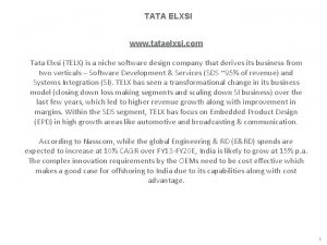 TATA ELXSI www tataelxsi com Tata Elxsi TELX