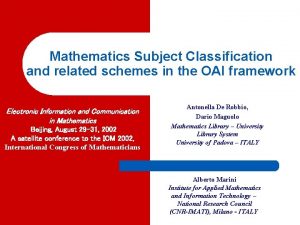Mathematics Subject Classification and related schemes in the
