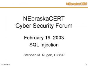 NEbraska CERT Cyber Security Forum February 19 2003