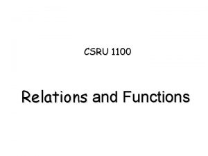 CSRU 1100 Relations and Functions Binary Relations A