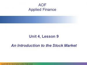 AOF Applied Finance Unit 4 Lesson 9 An