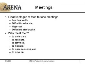 Meetings Disadvantages of facetoface meetings Low bandwidth Difficult