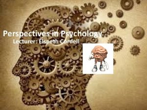 Perspectives in Psychology Lecturer Elspeth Cordell Outcomes 1