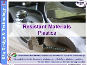 Resistant Materials Plastics These icons indicate that teachers