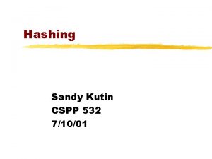 Hashing Sandy Kutin CSPP 532 71001 Cryptographic Protocols