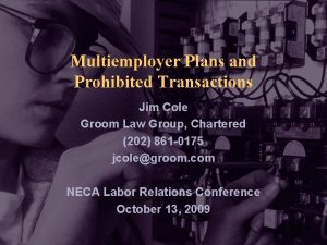 Multiemployer Plans and Prohibited Transactions Jim Cole Groom