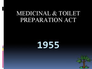 MEDICINAL TOILET PREPARATION ACT 1955 INTRODUCTION Alcohol has