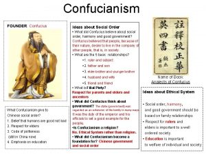 Confucianism FOUNDER Confucius Ideas about Social Order What