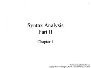 1 Syntax Analysis Part II Chapter 4 COP