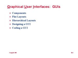 Graphical User Interfaces GUIs v v v Components