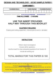 DESIGN AND TECHNOLOGY GCSE SAMPLE PAPER 1 COMPONENT