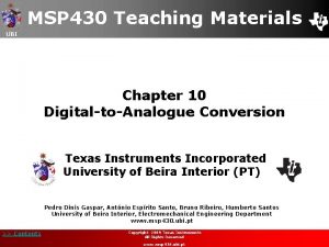 MSP 430 Teaching Materials UBI Chapter 10 DigitaltoAnalogue