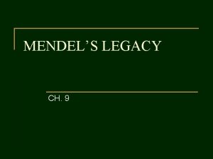 MENDELS LEGACY CH 9 Gregor Mendel 1823 1884