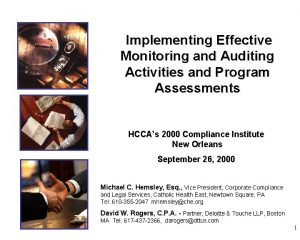 Implementing Effective Monitoring and Auditing Activities and Program