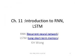 Ch 11 Introduction to RNN LSTM RNN Recurrent