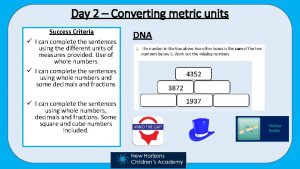 Day 2 Converting metric units Success Criteria I