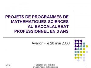 PROJETS DE PROGRAMMES DE MATHEMATIQUESSCIENCES AU BACCALAUREAT PROFESSIONNEL