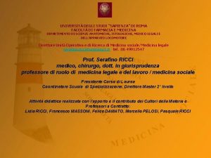 UNIVERSIT DEGLI STUDI SAPIENZA DI ROMA FACOLT DI