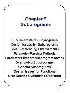 Chapter 9 Subprograms Fundamentals of Subprograms Design Issues