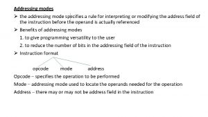 Addressing modes the addressing mode specifies a rule