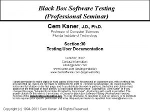 Black Box Software Testing Professional Seminar Cem Kaner