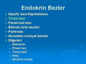 Endokrin Bezler Hipofiz beziHipotalamus Tiroid bezi Paratiroid bezi