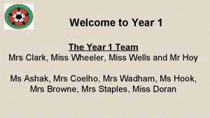 Welcome to Year 1 The Year 1 Team