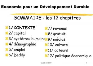 Economie pour un Dveloppement Durable SOMMAIRE les 12