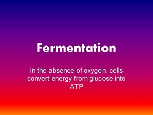 Fermentation In the absence of oxygen cells convert