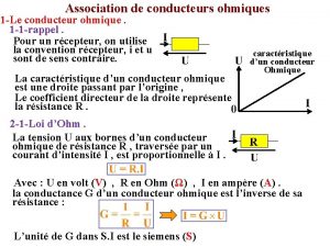 Association de conducteurs ohmiques 1 Le conducteur ohmique