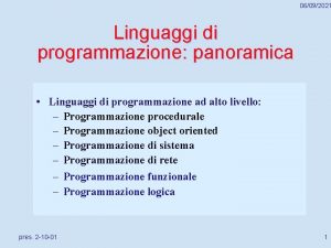 06092021 Linguaggi di programmazione panoramica Linguaggi di programmazione