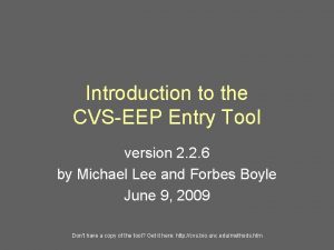 Introduction to the CVSEEP Entry Tool version 2