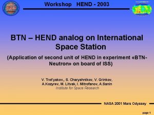 Workshop HEND 2003 BTN HEND analog on International