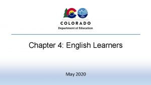 Chapter 4 English Learners May 2020 Introduction English