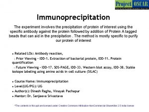 Immunoprecipitation The experiment involves the precipitation of protein