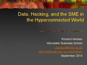 Data Hacking and the SME in the Hyperconnected