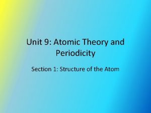 Unit 9 Atomic Theory and Periodicity Section 1