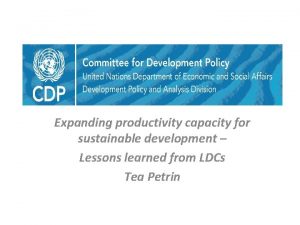 Expanding productivity capacity for sustainable development Lessons learned
