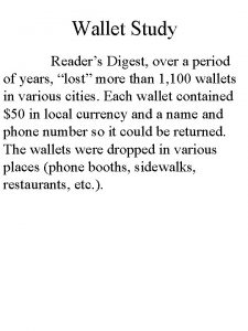 Wallet Study Readers Digest over a period of