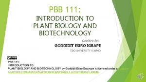 PBB 111 INTRODUCTION TO PLANT BIOLOGY AND BIOTECHNOLOGY