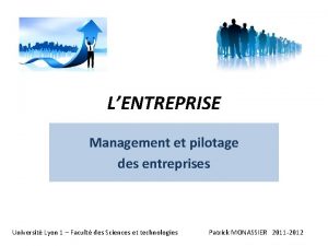 LENTREPRISE Management et pilotage des entreprises Universit Lyon
